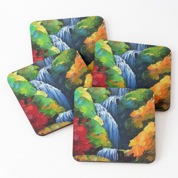 Item preview, Colorful Japanese Forest Waterfall - Impressionist Painting designed and sold by SkyeArtShop.
