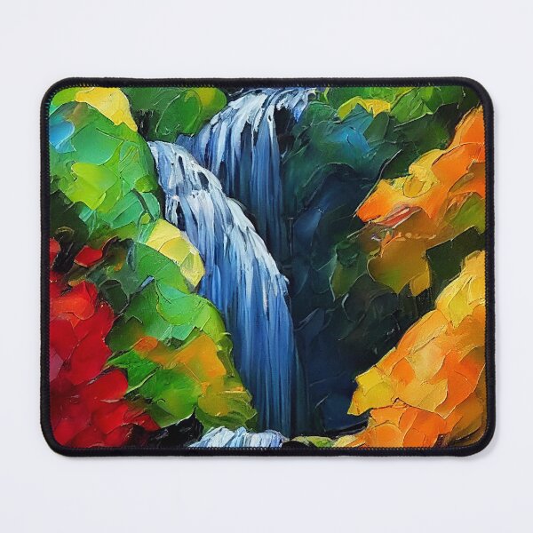 Item preview, Colorful Japanese Forest Waterfall - Impressionist Painting designed and sold by SkyeArtShop.