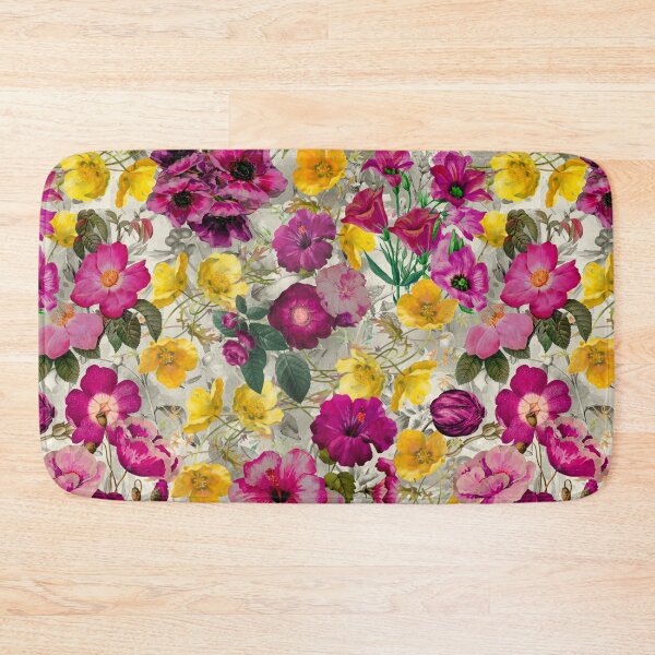 Artikelvorschau, Niedliches rosa Blumen- und Rosenmuster, Blumenillustration, botanisches Muster, Pflanzenmuster, gelber exotischer Blumengarten entworfen und verkauft von ZeinabTaha.