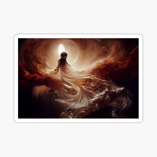 woman in a long dress running towards the light Sticker