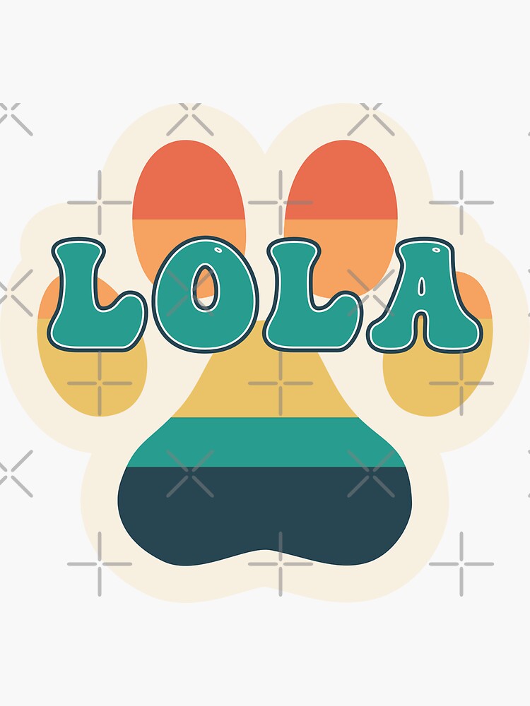 "Lola Dog Name Vintage Sunset Paw Prints on Cream Lola Dog Name