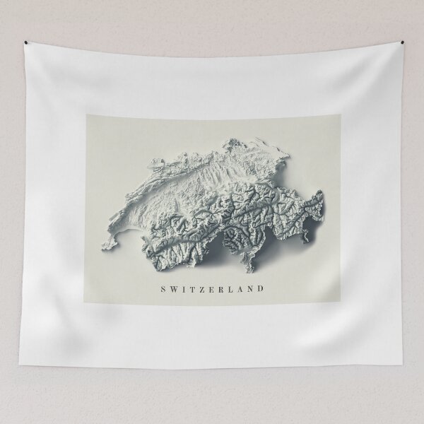 Item preview, Switzerland Shaded Relief Map 3D digitally-rendered designed and sold by ThinkAboutMaps.