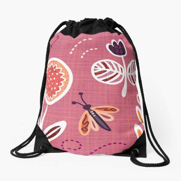 Retro 80s inner child - hygge scandi butterfly country garden. Caroline Laursen original Drawstring Bag