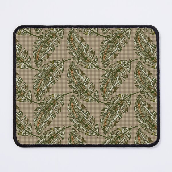 Item preview, Doodle Feathers on Brown Small Gingham Repeating Pattern designed and sold by rhombusOnion.