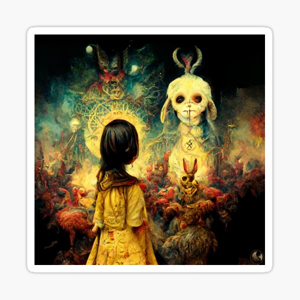Aperçu de l'œuvre Une fille rencontre la peluche Baphomet dans Vision Gnostic Taoism Shiva créée et vendue par MysticAlgorithm.