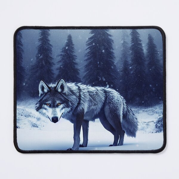 Item preview, Large wild wolf standing in the snow forest meadow, computer AI generated art designed and sold by SvetlanaSF.