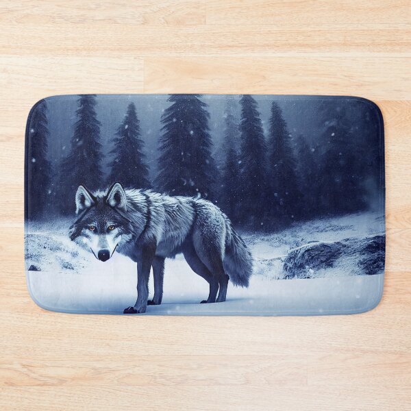 Item preview, Large wild wolf standing in the snow forest meadow, computer AI generated art designed and sold by SvetlanaSF.