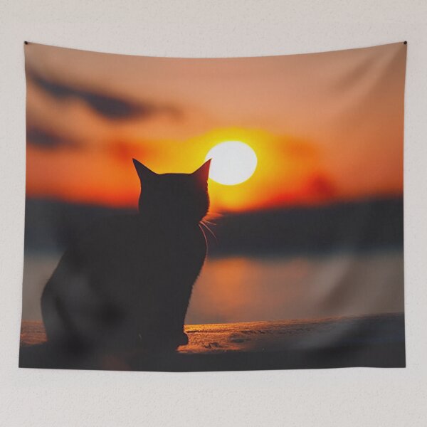 Item preview, Black Cat Watching Sunset designed and sold by Beastlykitty.