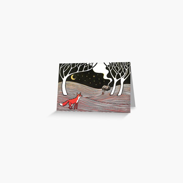 Stargazing - Fox in the Night - original linocut by Francesca Whetnall Greeting Card