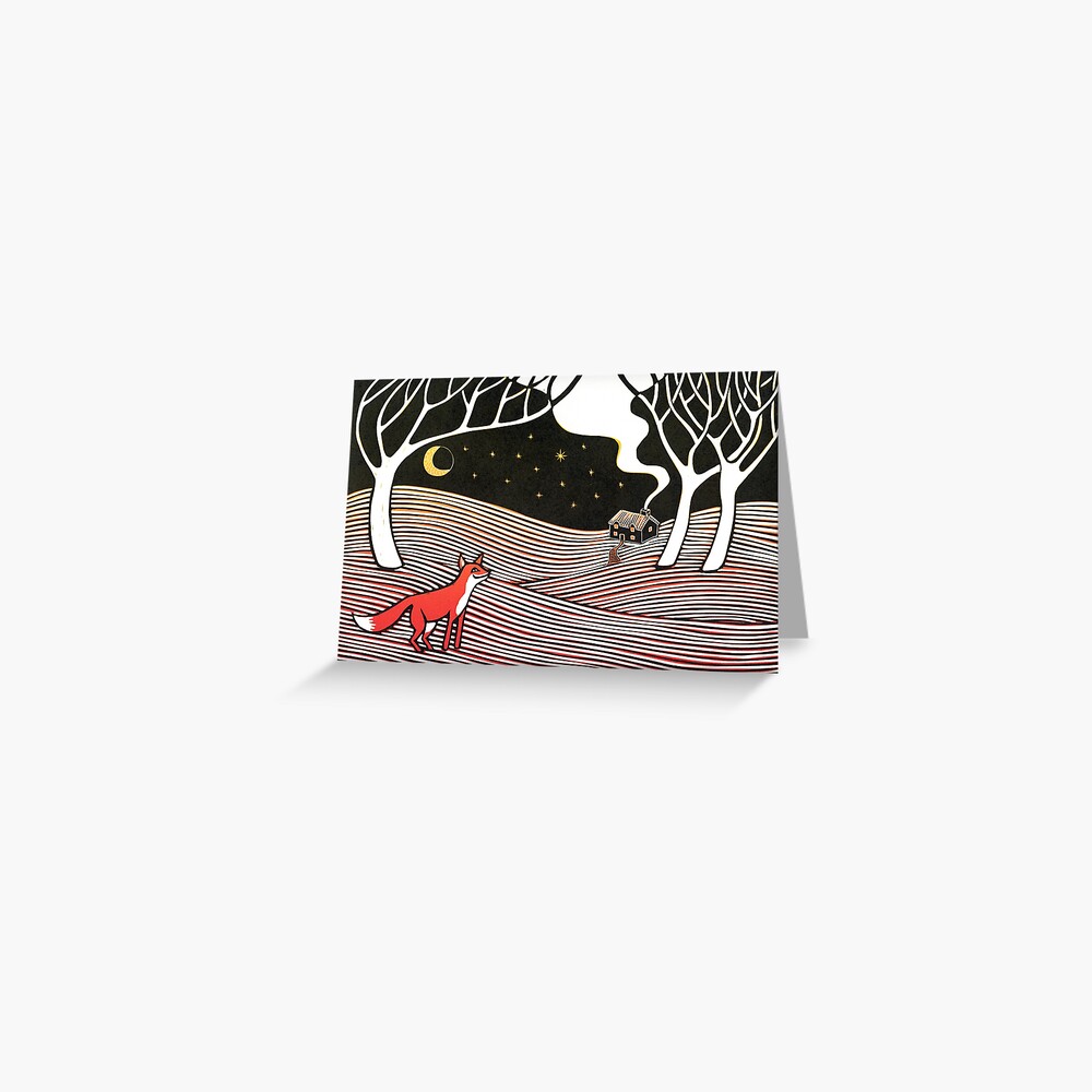 Stargazing - Fox in the Night - original linocut by Francesca Whetnall Greeting Card