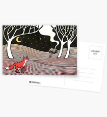Stargazing - Fox in der Nacht - Original Linolschnitt von Francesca Whetnall Postkarten