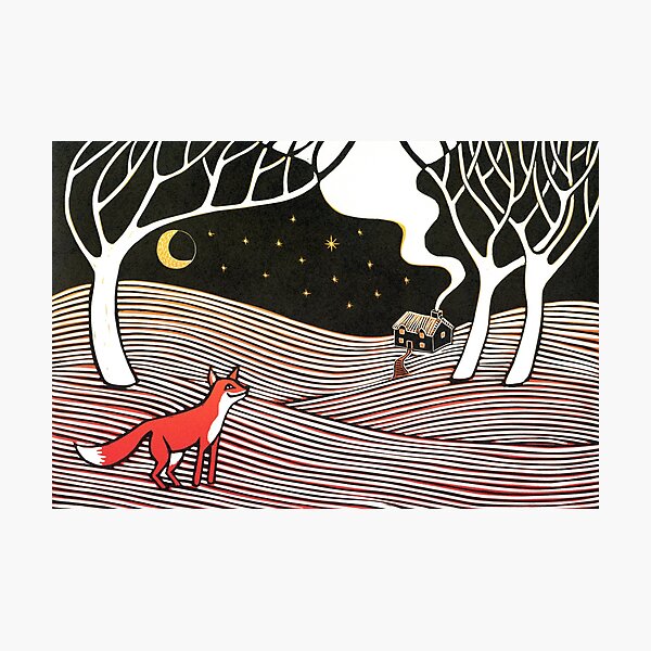 Item preview, Stargazing - Fox in the Night - linocut by Francesca Whetnall designed and sold by Cecca-Designs.