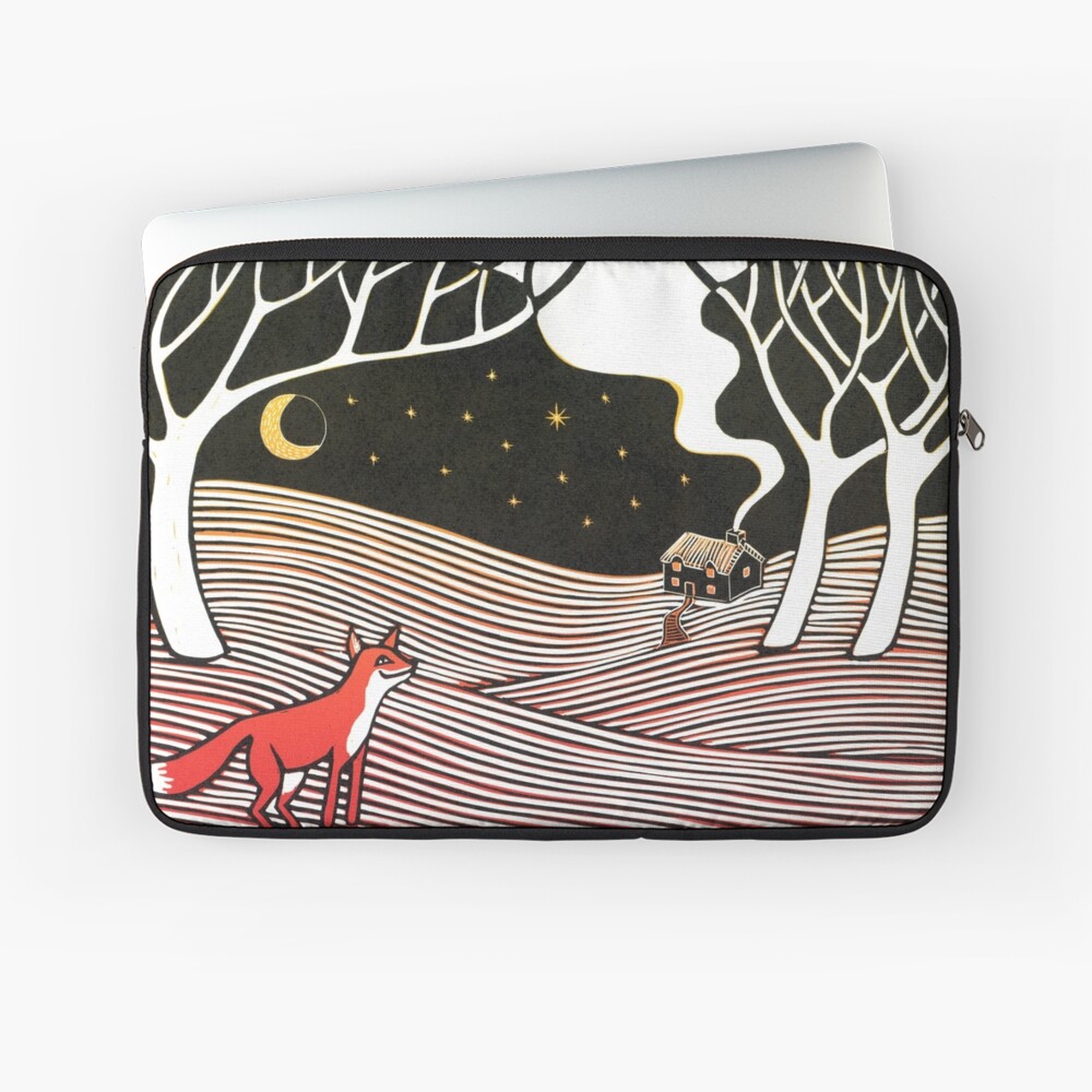 Stargazing - Fox in the Night - original linocut by Francesca Whetnall Laptop Sleeve