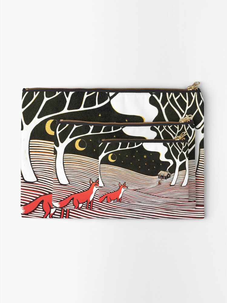 Alternate view of Stargazing - Fox in the Night - original linocut by Francesca Whetnall Zipper Pouch