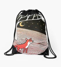 Stargazing - Fox in the Night - original linocut by Francesca Whetnall Drawstring Bag