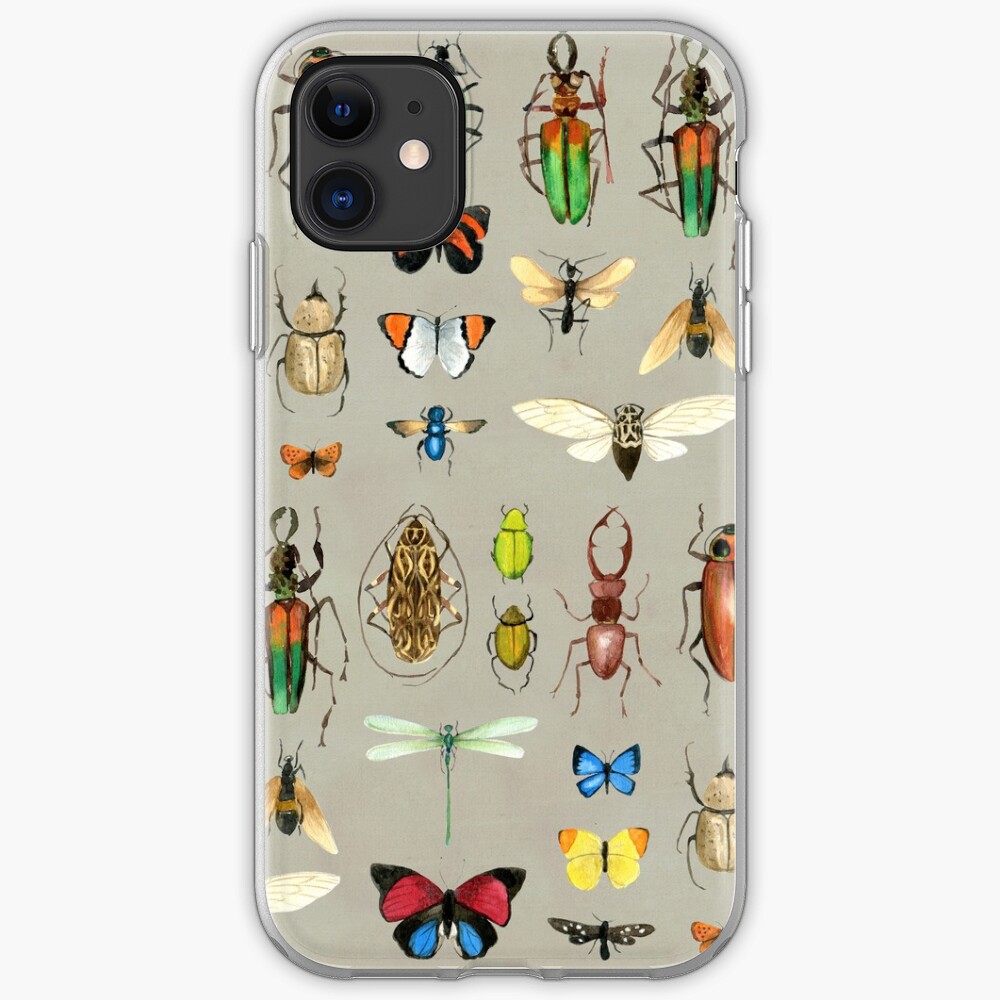 The Usual Suspects - Insects on grey - watercolour bugs pattern by Cecca Designs iPhone Case & Cover