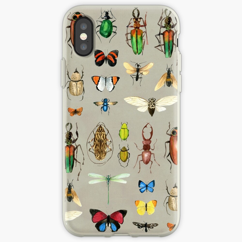 The Usual Suspects - Insects on grey - watercolour bugs pattern by Cecca Designs iPhone Case & Cover