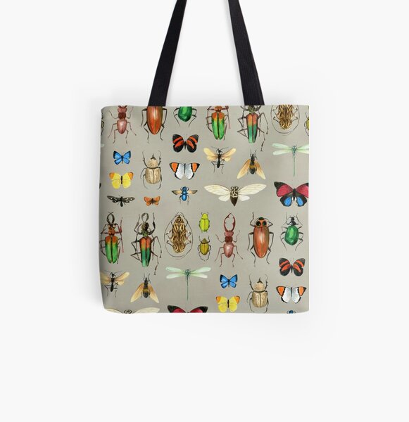The Usual Suspects - Insects on grey - watercolour bugs pattern by Cecca Designs All Over Print Tote Bag