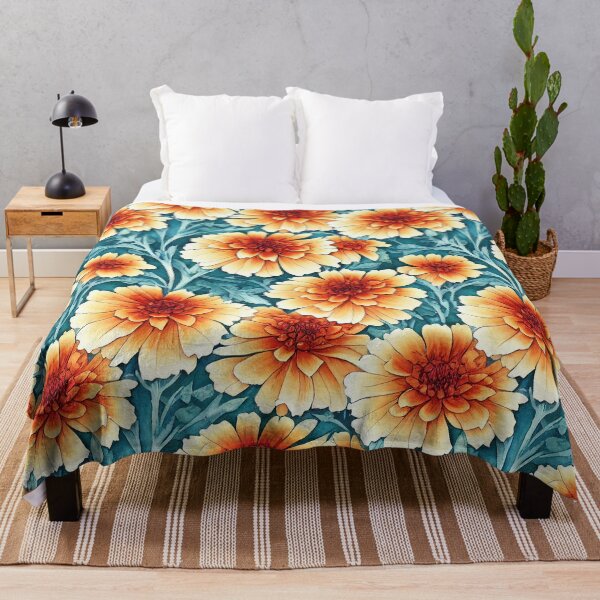 Item preview, Marigold Flowers Pattern Print designed and sold by ThePurpleMelon.