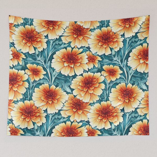 Item preview, Marigold Flowers Pattern Print designed and sold by ThePurpleMelon.