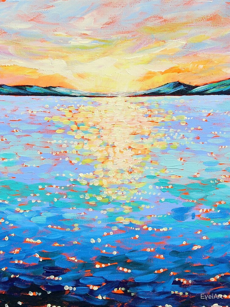 Foulard for Sale avec l'œuvre « Peinture de la mer de l'aube scintillante »  de l'artiste EveiArt