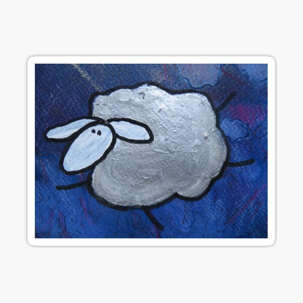 UnFolding the Ewe-niverse #28 mixed media and ink painting of sheep Sticker