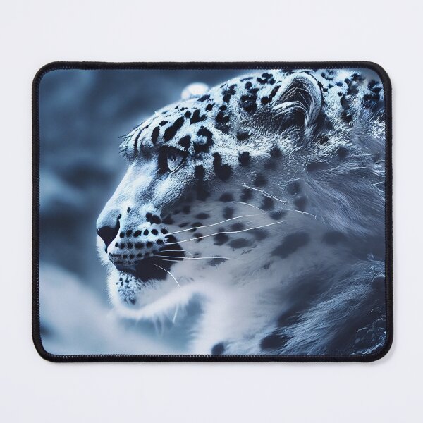 Item preview, Large wild snow leopard standing in a snow forest meadow landscape, computer AI generated art designed and sold by SvetlanaSF.