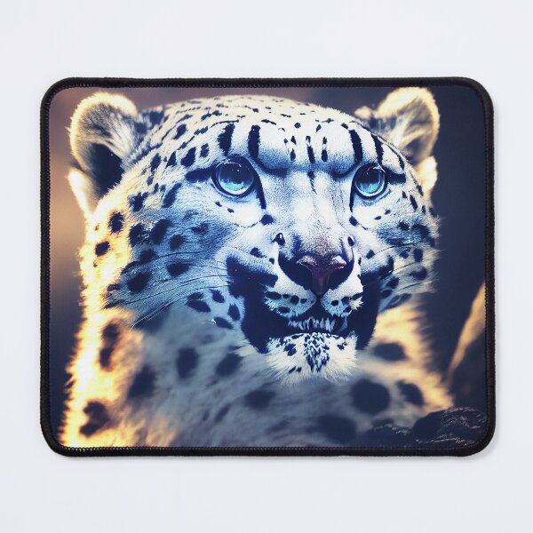 Item preview, Large wild snow leopard standing in a snow forest meadow landscape, computer AI generated art designed and sold by SvetlanaSF.