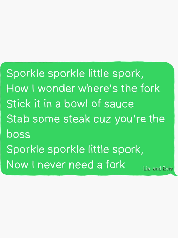 "Spork Poem Text Message" Sticker for Sale by LiaandEvie Redbubble