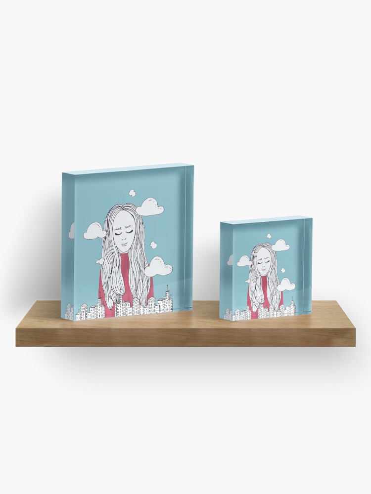Alternate view of Daydreaming - Head in the clouds Acrylic Block