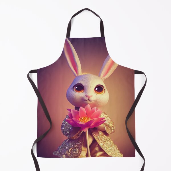 Item preview, Cartoon fluffy bunny in a dress with big eyes and a pink flower, computer AI generated art designed and sold by SvetlanaSF.