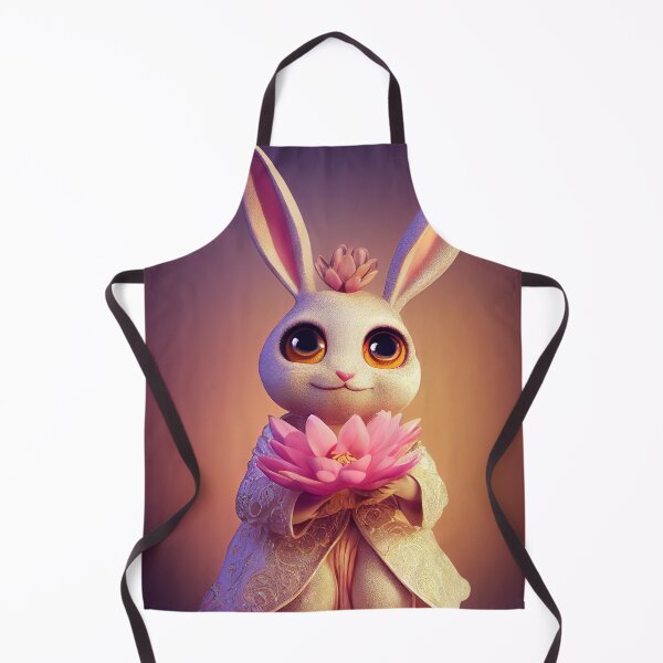 Item preview, Cartoon fluffy bunny in a dress with big eyes and a pink flower, computer AI generated art designed and sold by SvetlanaSF.