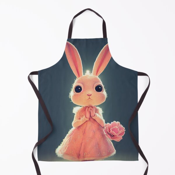 Item preview, Cartoon fluffy bunny in a dress with big eyes and a pink flower, computer AI generated art designed and sold by SvetlanaSF.