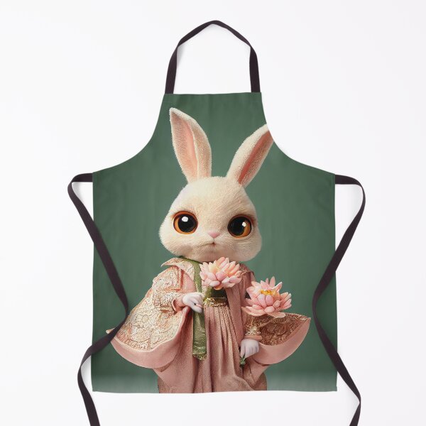 Item preview, Cartoon fluffy bunny in a dress with big eyes and a pink flower, computer AI generated art designed and sold by SvetlanaSF.