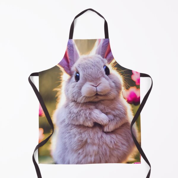 Item preview, Cartoon fluffy bunny in a dress with big eyes and a pink flower, computer AI generated art designed and sold by SvetlanaSF.