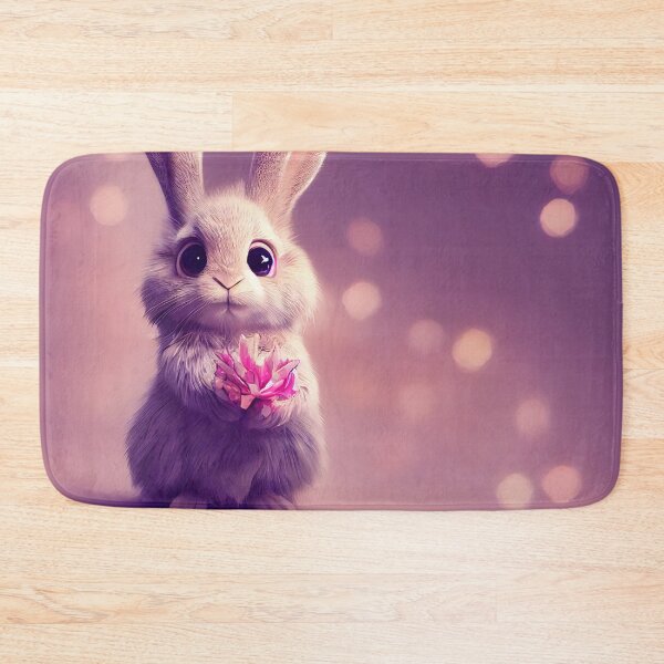 Item preview, Cartoon fluffy bunny in a dress with big eyes and a pink flower, computer AI generated art designed and sold by SvetlanaSF.