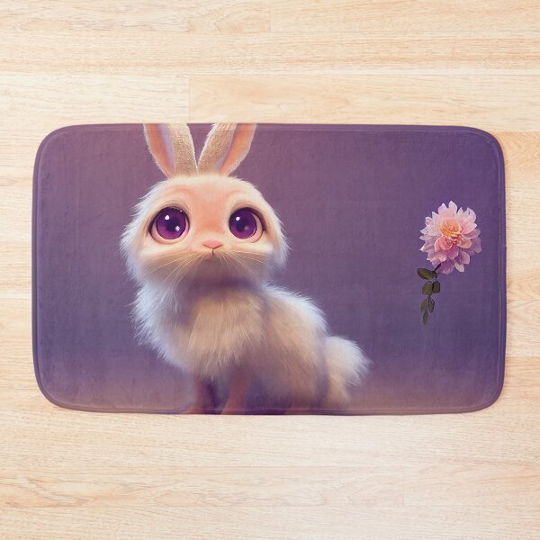 Item preview, Cartoon fluffy bunny in a dress with big eyes and a pink flower, computer AI generated art designed and sold by SvetlanaSF.