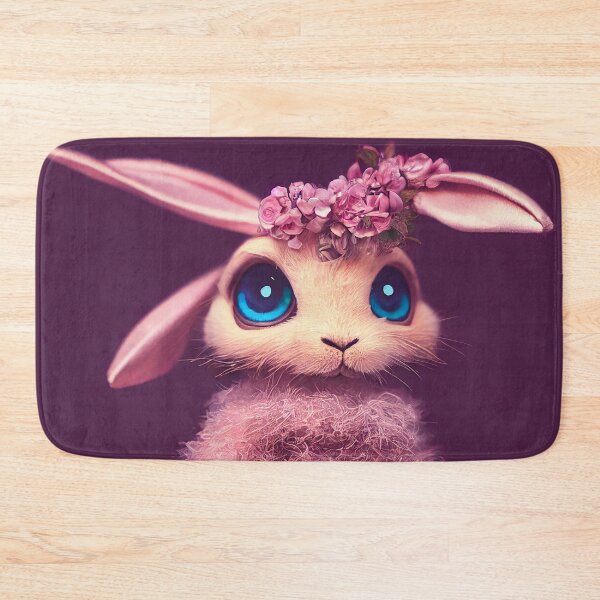 Item preview, Cartoon fluffy bunny in a dress with big eyes and a pink flower, computer AI generated art designed and sold by SvetlanaSF.