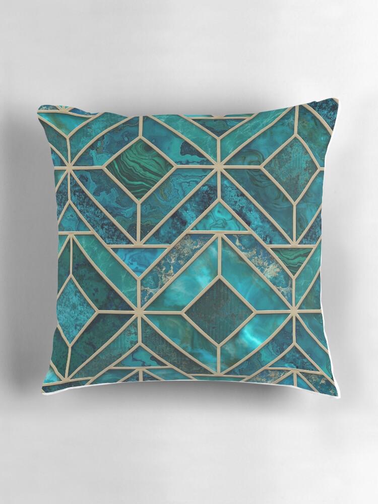 Turqoise Teal Art Deco Inspired Gemstone Marble Stained Glass