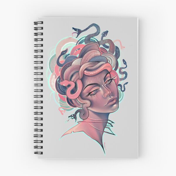 Item preview, turquoise and coral pink Medusa portrait designed and sold by saraknid.