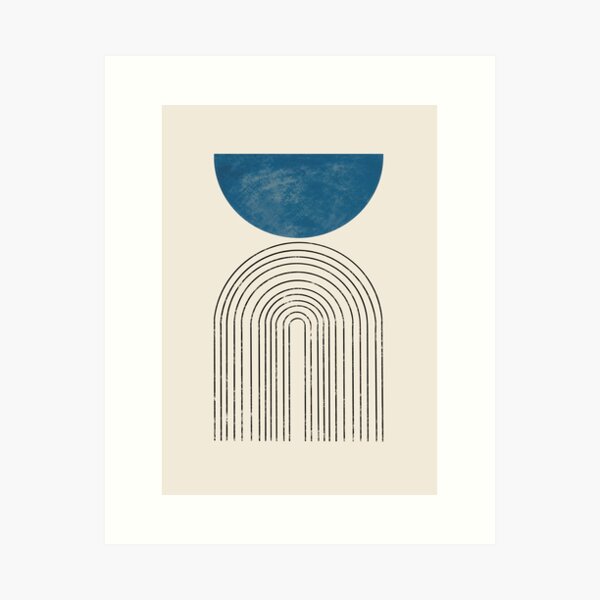Modern Contemporary Composition Minimalist Sunrise Abstract Flow Poster Arch Balance Blue Sun Rainbow Mid-Century lines Boho Geometric  Art Print