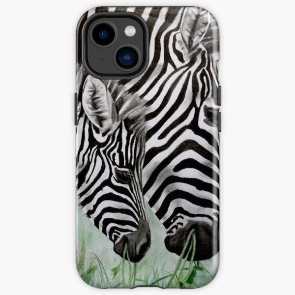 Two Zebras Eating - Pencil Drawing iPhone Tough Case