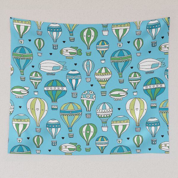 Item preview, Hot Air Balloons & Zeppelin - Blue designed and sold by Rainbows Galore.