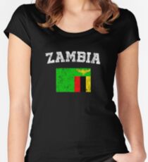 Sambisches Flaggen-Hemd - Vintages Sambia-T-Shirt Tailliertes Rundhals-Shirt