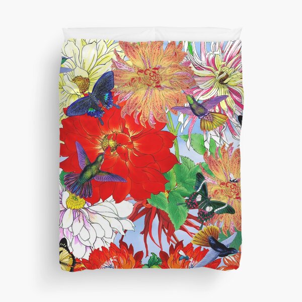 Dazzlin' Dahlias, B'flies & Hummingbirds Duvet Cover
