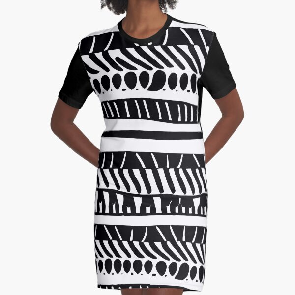 Black and white drops and stripes ethno pattern Graphic T-Shirt Dress