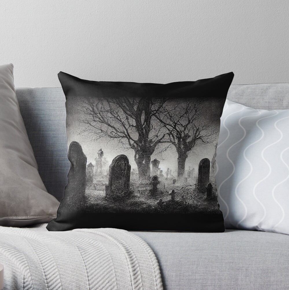 Halloween Throw Pillow/ Pastel Gothic Apothecary And Graveyard