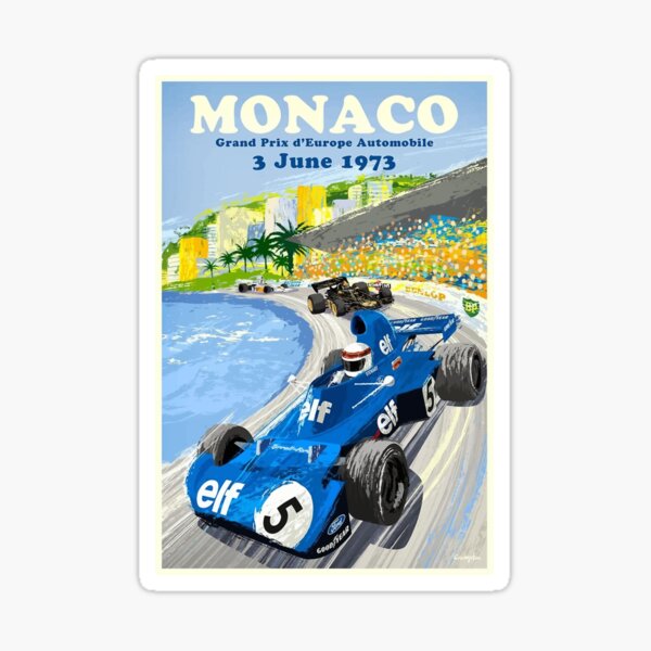 Vista previa del artículo con la obra «Cartel de la carrera de Mónaco del Gran Premio de Europa de 1973», diseñado y vendido por retrographics.