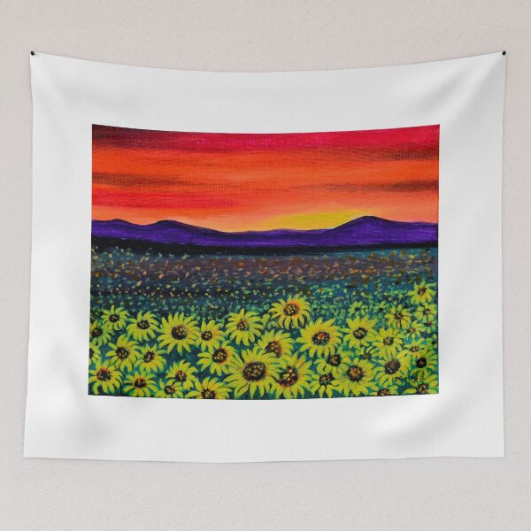 Item preview, Sunflower fields at sunset landscape designed and sold by artbymanjiri.