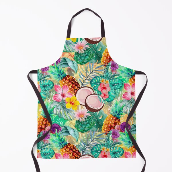 Item preview, Tropical pineapple exotic botanical illustration, coconuts, pineapples, floral tropical fruits,botanical pattern, yellow fruit pattern designed and sold by ZeinabTaha.